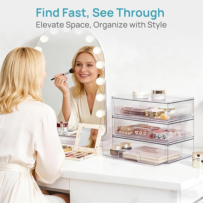 Vtopmart 12.1''W Clear Stackable Storage Drawers, 4 Pack Acrylic Plastic - Image 3