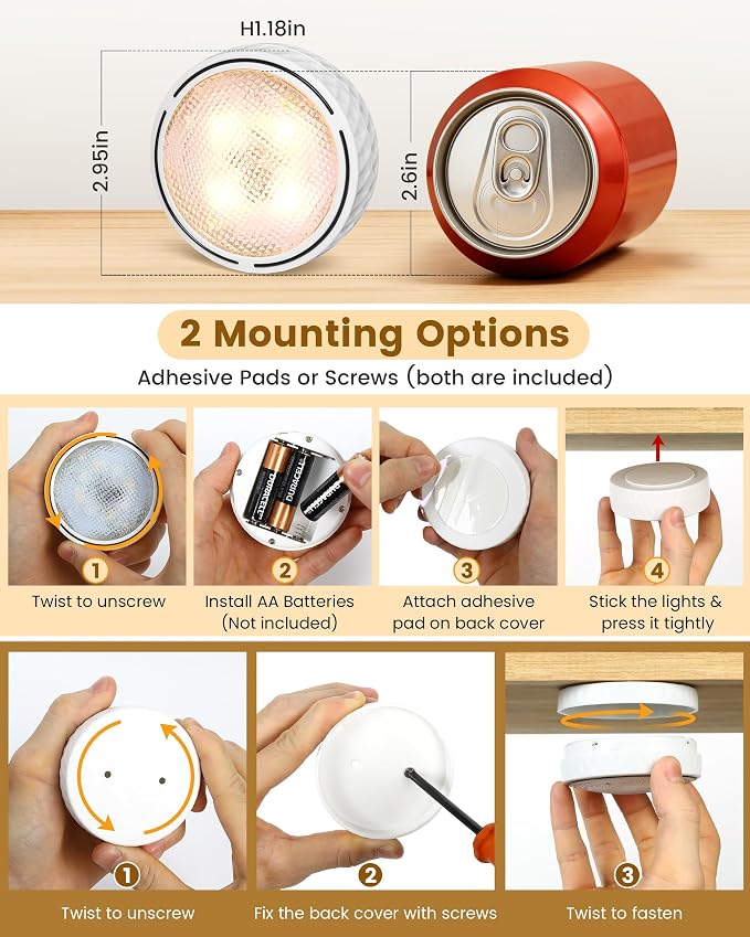 Under Cabinet Lighting, Battery Operated LED Puck Lights - Image 4