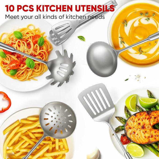 Newness 12 Pcs Cooking Utensils Set, 304 Stainless Steel Kitchen Utensils Set - Image 9