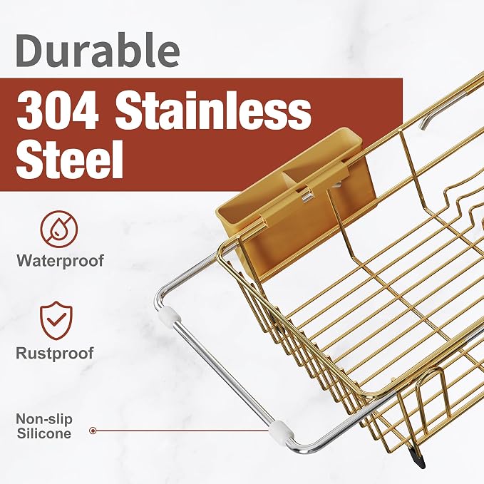 JASIWAY Gold in Sink Dish Drying Rack, Expandable Stainless Steel Small Dish - Image 3