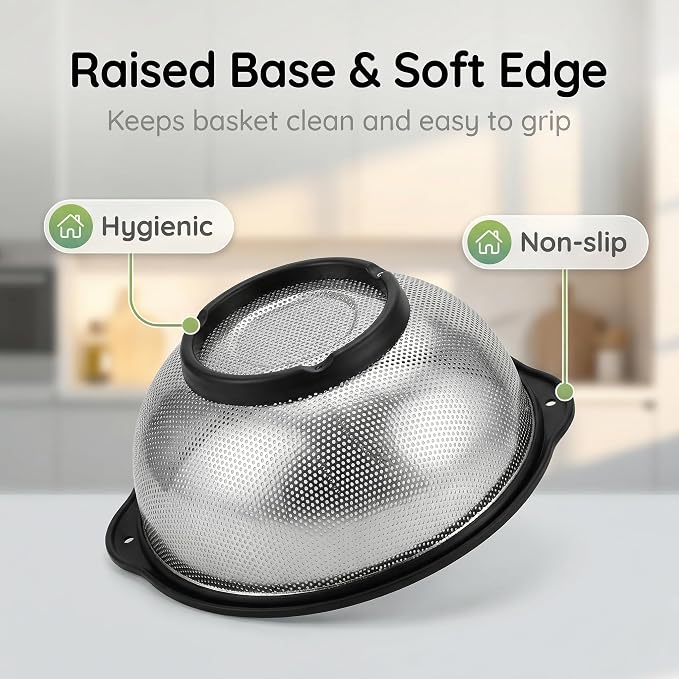 304 Stainless Steel Colander 3-Quart, Heavy Duty Metal Strainer - Image 3