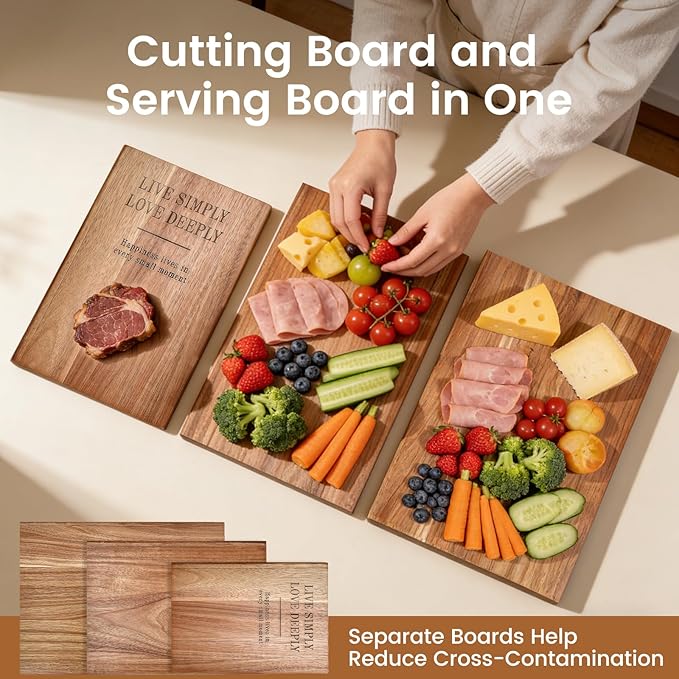 Book cutting board Set of 3, Acacia Wood Chopping Board - Image 4