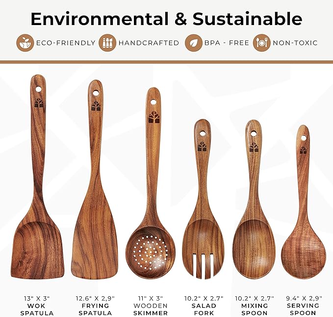 Wooden Spoons for Cooking – Wooden Kitchen Utensils Set - Image 4