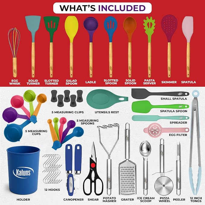 Kaluns 50 PCS Silicone Kitchen Utensils Set Complete Kitchen Set - Image 3