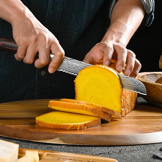 Sunnecko Bread Knife 8 Inch, High Carbon Stainless Steel Serrated Bread Knife - Image 3
