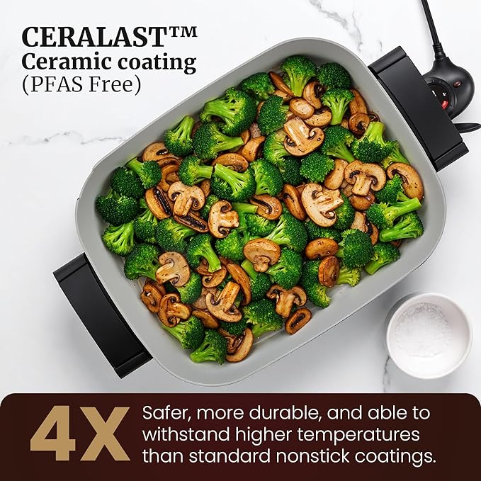 Elite Gourmet 15" x 12" x 3" Stow-Away Foldable Electric Skillet, Ceralast™ - Image 4