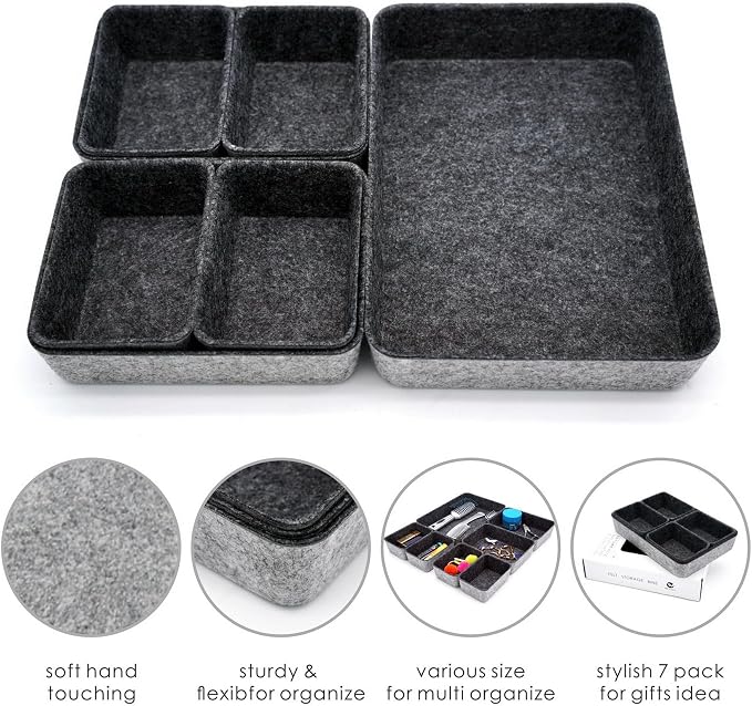 Welaxy Drawer organizers tray felt storage bin office Shallow Small Desk box - Image 3