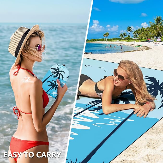 HIHOHO Beach Blanket Waterproof Sandproof Extra Large Beach Mat 79" X - Image 4