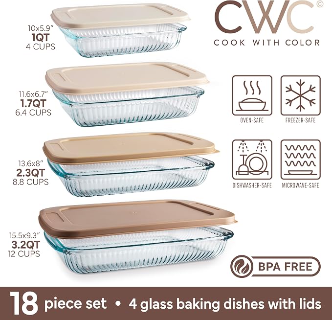 COOK WITH COLOR 8-Piece Deep Glass Baking Dish Set with Plastic Lids – - Image 2