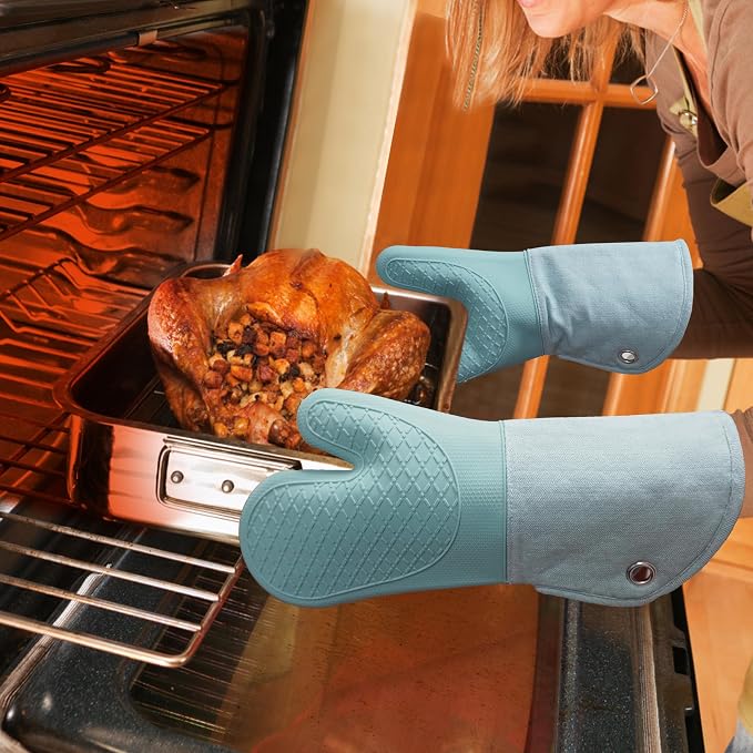 Professional Microwave Silicone Oven Mitts one Pair, Kitchen Mitten Set - Image 4