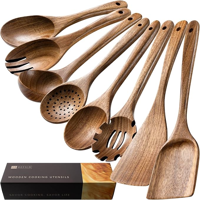 Wooden Spoons for Cooking, Nonstick Cooking Utensil Set by HEFILD