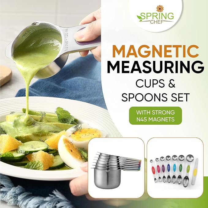 Spring Chef Magnetic Measuring Cups & Spoons Set, Strong N45 Magnets, Heavy - Image 3