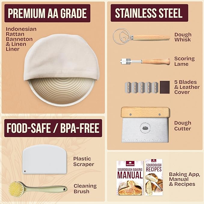 Superbaking Banneton Bread Proofing Basket, Sourdough Bread Baking Supplies - Image 3