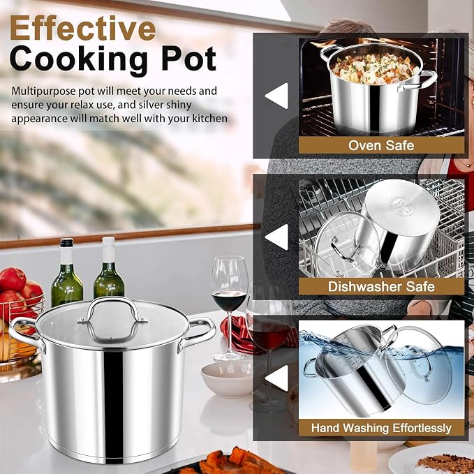 P&P CHEF 10 QT Stock Pot with Lid, Stainless Steel Large Cooking Pot, Soup - Image 6