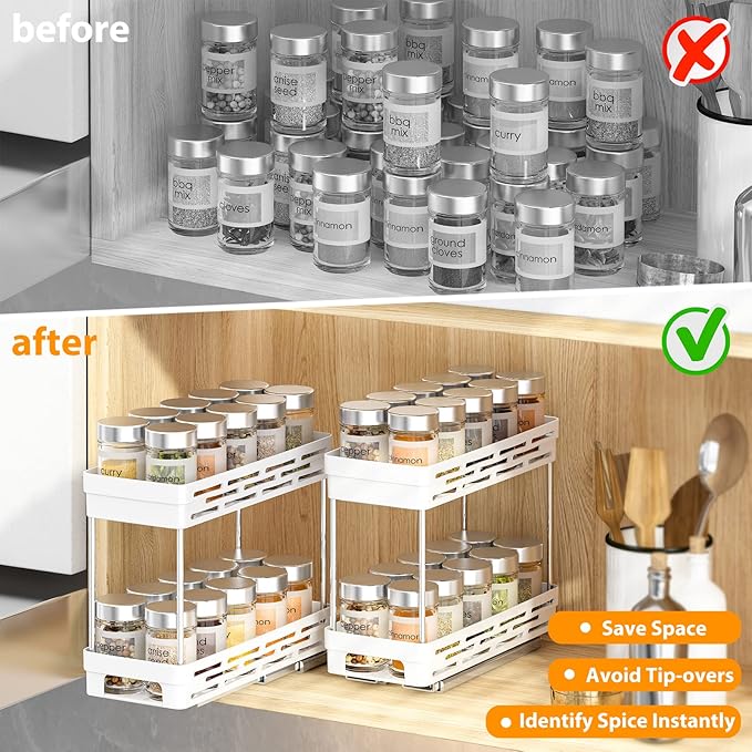Pull Out Spice Rack Organizer for Cabinet, 3 Packs Slide Out Spice Racks - Image 6