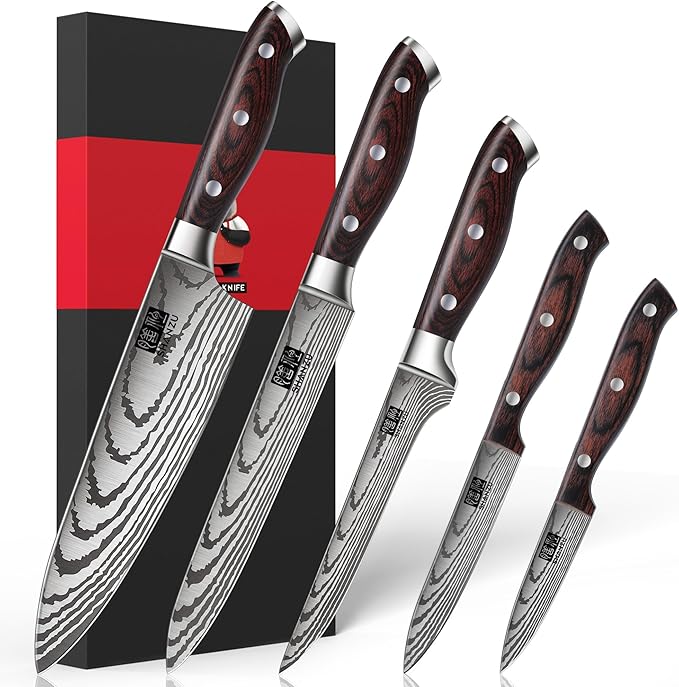 SHAN ZU Japanese Chef Knife Set 5 PCS, High Carbon Stainless Steel Ultra Sharp by SHANZU