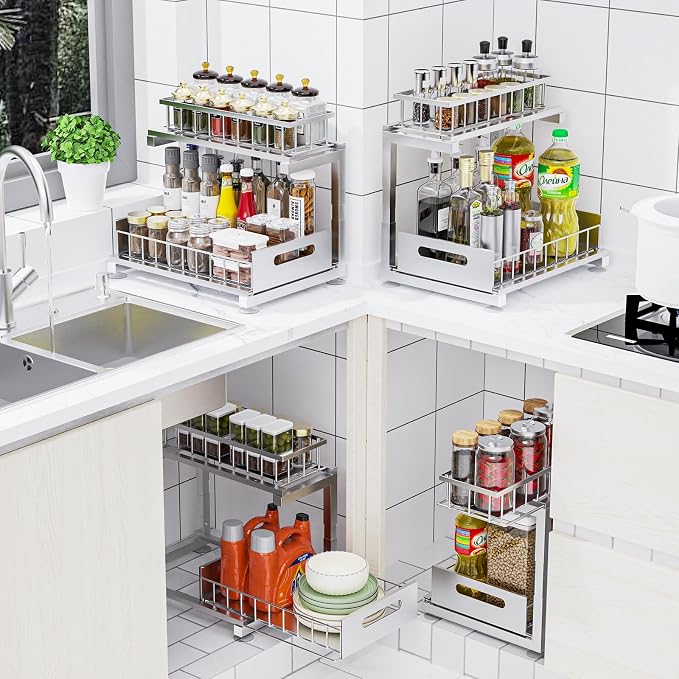 Under Sink Organizer, Heavy Duty Metal Pull Out Cabinet Organizer Slide Out - Image 3