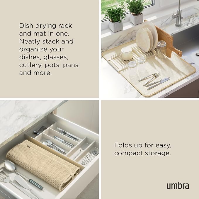 Umbra Udry Dish Rack and Microfiber Drying Mat – Space-Saving Design Folds Up - Image 4
