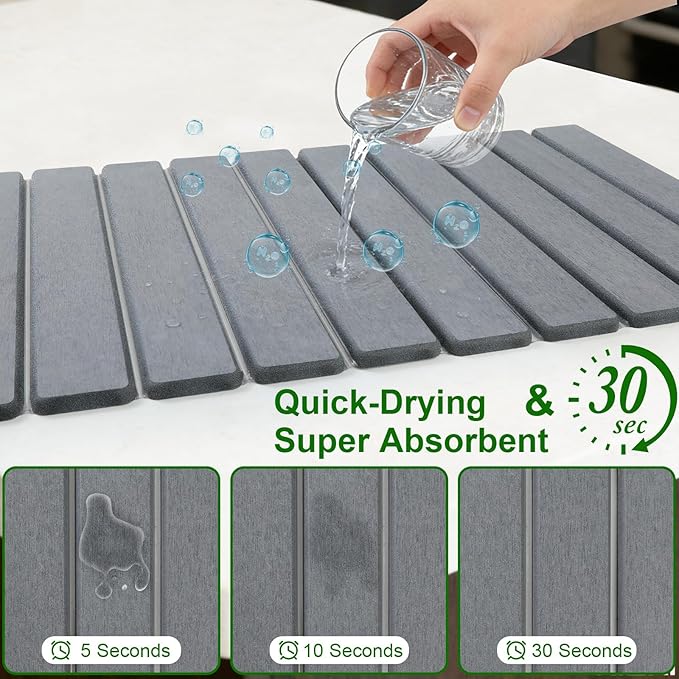 Large Stone Drying Mat for Kitchen Counter, Collapsible Stone Dish Drying Mats - Image 3