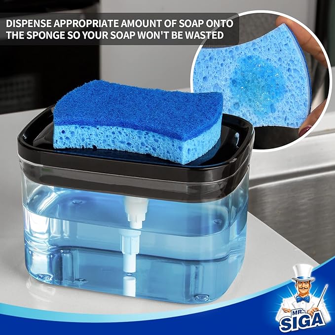 MR.SIGA Dish Soap Dispenser for Kitchen, 2 in 1 Premium Sponge Holder, - Image 3
