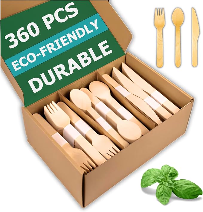 Disposable Wooden Cutlery Set 360 PCS by Unknown