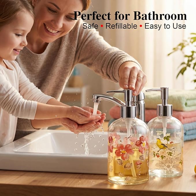 17oz Glass Soap Dispenser with Plastic Pump, 2 Pack Refillable Kitchen Soap - Image 3