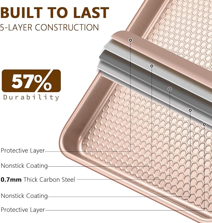 Wildone 2 Pack Half Sheet Baking Pans, Honeycomb Embossed Nonstick Baking Sheet - Image 3
