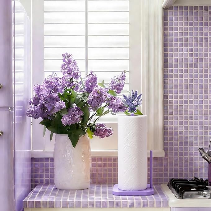 Leinuosen Lavender Paper Towel Holder Farmhouse Lavender Flower Wooden Paper - Image 4