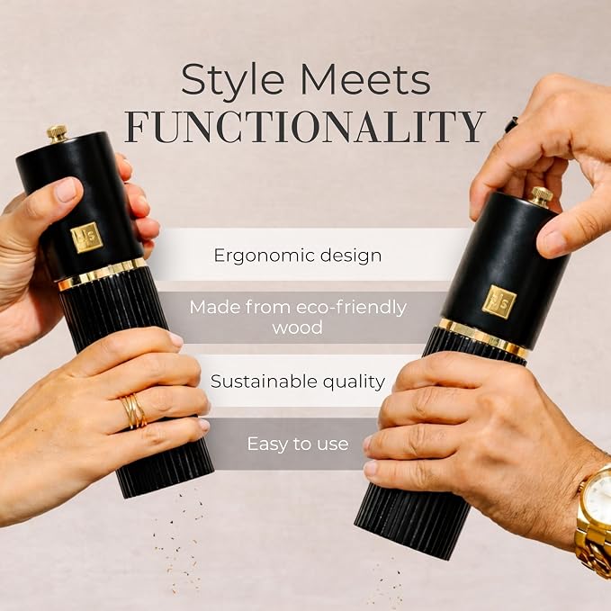 Wooden Salt and Pepper Grinder Set – Refillable Manual Salt and Pepper Mills - Image 4