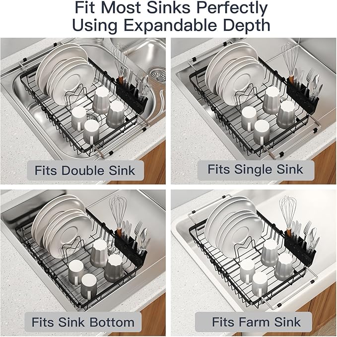 MAJALiS Expandable Stainless Steel Over The Sink Dish Drying Rack - Image 4