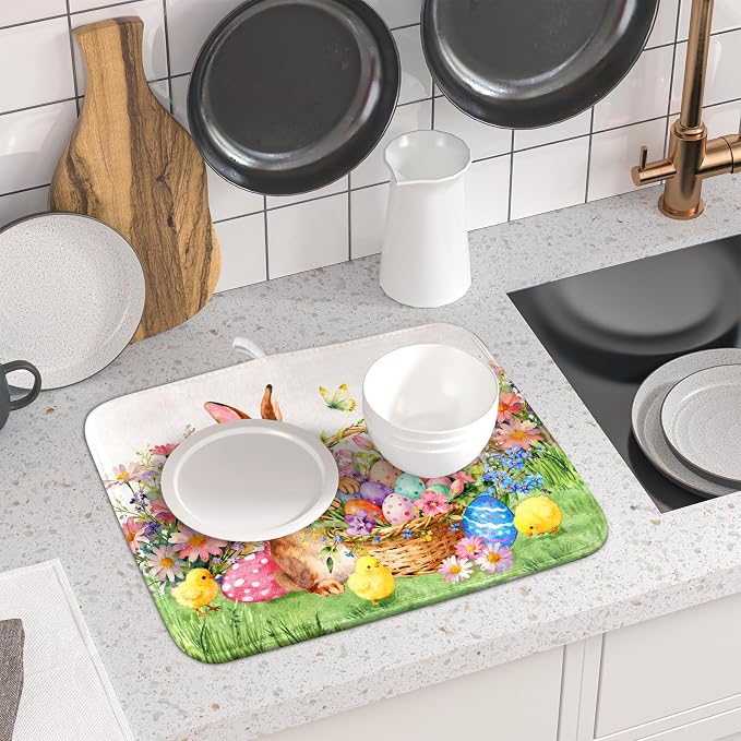Spring Easter Dish Drying Mat for Kitchen Counter Colorful Egg Holiday - Image 6