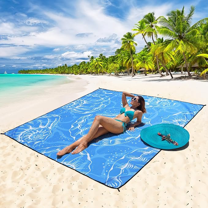 WIWIGO Beach Blanket Waterproof Sandproof Beach Mat 79" X 83"/10'x9'for 2-8 - Image 5