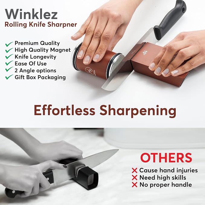 Rolling Knife Sharpener with Diamond and Ceramic Discs, Kitchen Knife Sharpener - Image 7
