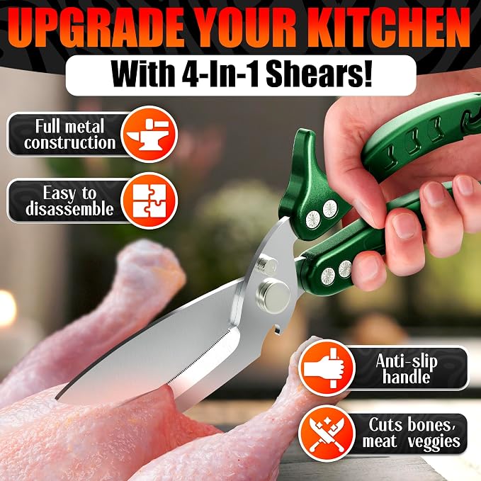 Heavy Duty Poultry Shears – Kitchen Shears Dishwasher Safe, Spring-Loaded - Image 4
