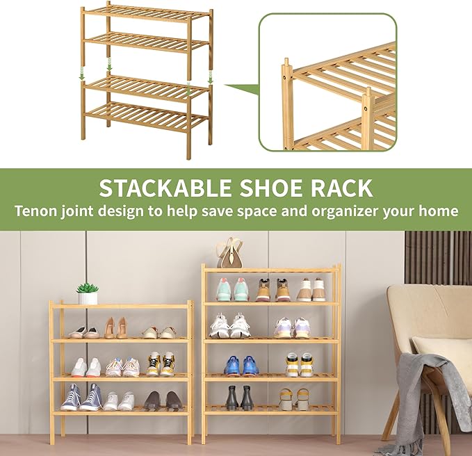 ROMGUAR CRAFT 4 Tier Bamboo Shoe Rack - Image 5