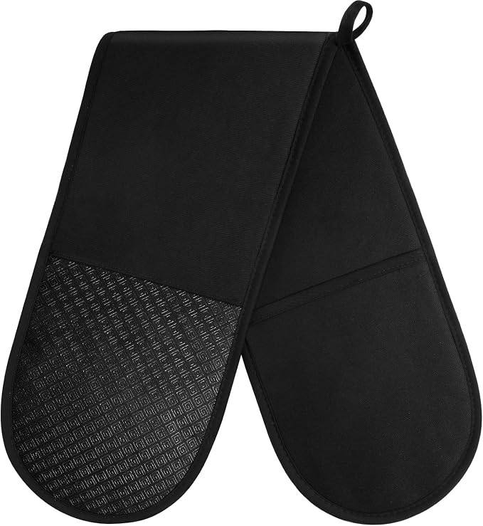 AUAUY Black Double Oven Mitts, 250°C/482°F Heat Resistant BBQ Mittens by AUAUY