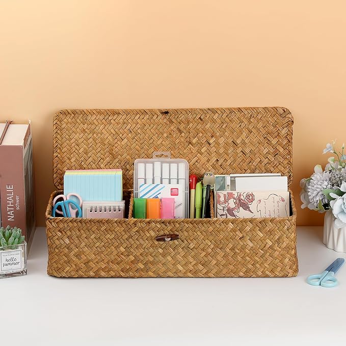 Hipiwe Handwoven Wicker Basket Box Rectangular Wardrobe Home Organizer - Image 7