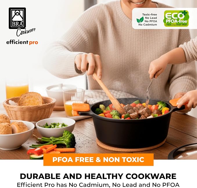 BRA COOKWARE Efficient Pro Nonstick Stock Pot w/Lid | 8 Inch 3.2 Quart Cooking - Image 7