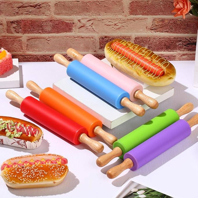 Dandat 6 Pcs Small Rolling Pin Kids 12 Inch Mini Silicone Rolling Pin - Image 4
