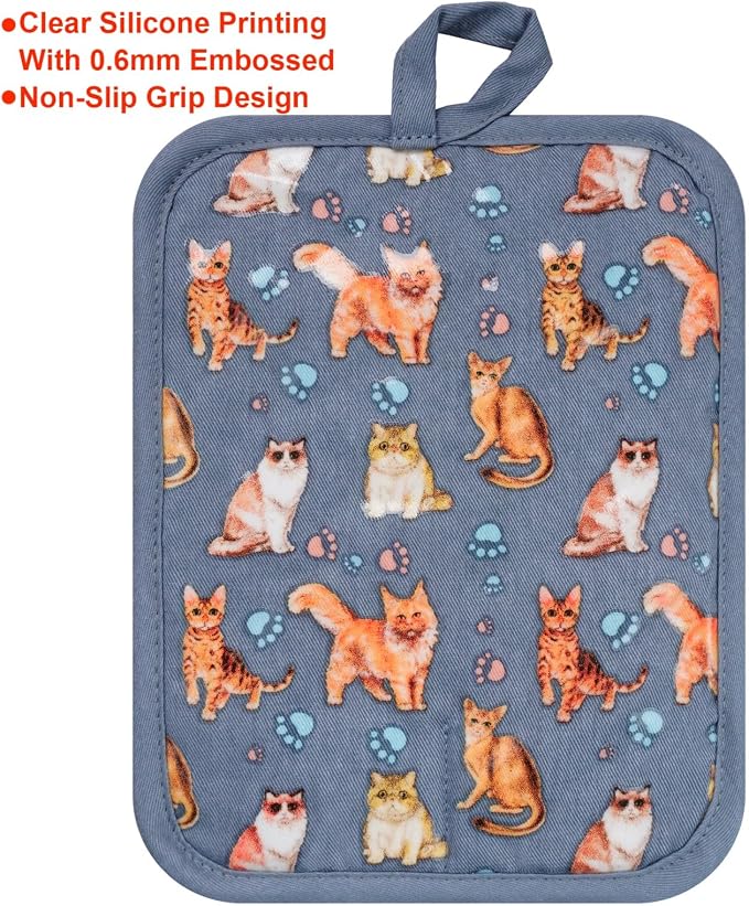 Pot Holders Set of 2 Heat Resistant 480 ℉Non Slip Clear Silicone Printed - Image 4