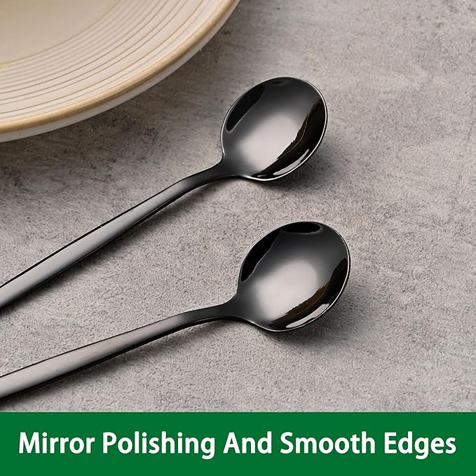 5.1 Inch Coffee & Tea Spoons, 6-Piece Black Stainless Steel Dessert Spoons - Image 4