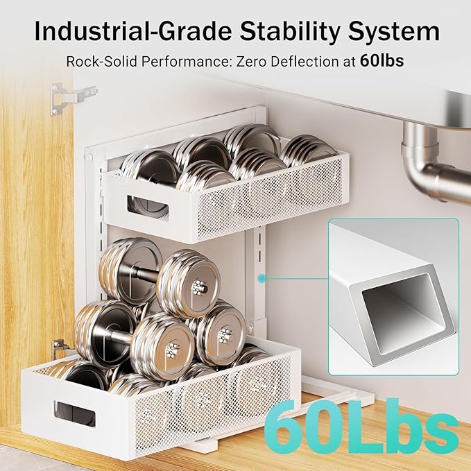 Petiza Under Sink Organizer Adjustable Height 2 Tier Bathroom Organizer Pull - Image 3