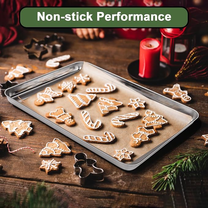 Baking Sheet Tray Set of 10, EWFEN Stainless Steel Baking Pan Cookie Pan Sheet - Image 4