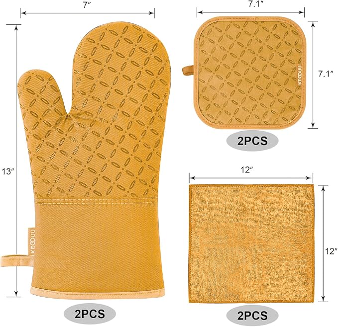 KEGOUU Oven Mitts and Pot Holders 6pcs Set, Kitchen Oven Glove High Heat - Image 2