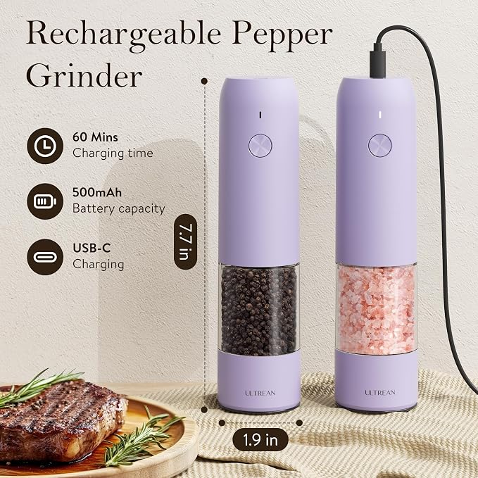 Ultrean Pepper Grinder, Rechargeable Salt and Pepper Grinder - Image 4