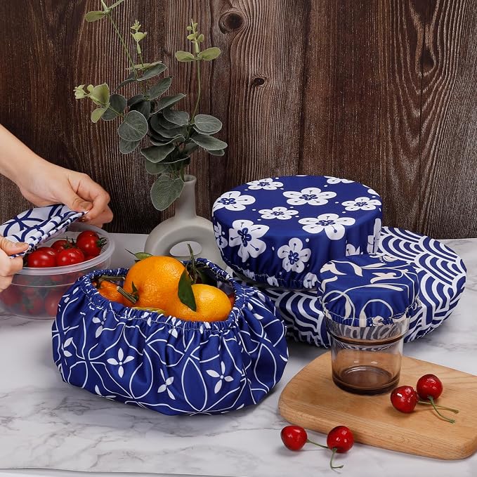 10Pcs Reusable Bowl Covers In 5 Size, Stretch Cloth Fabric Dish Cover Kitchen - Image 7