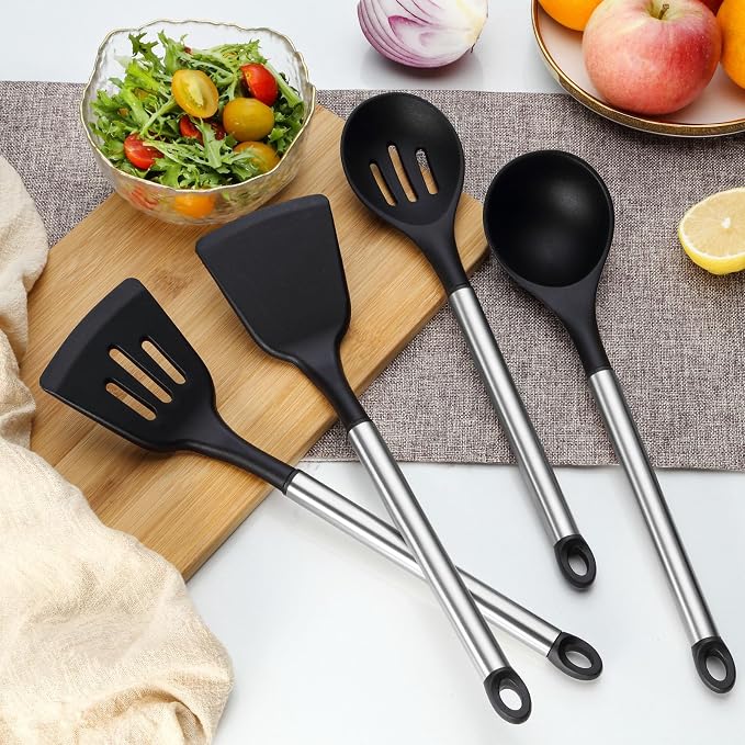 Pleafind 4-Pcs Silicone Cooking Utensils Set, Wok Utensils Set Include Wok Ladle - Image 5