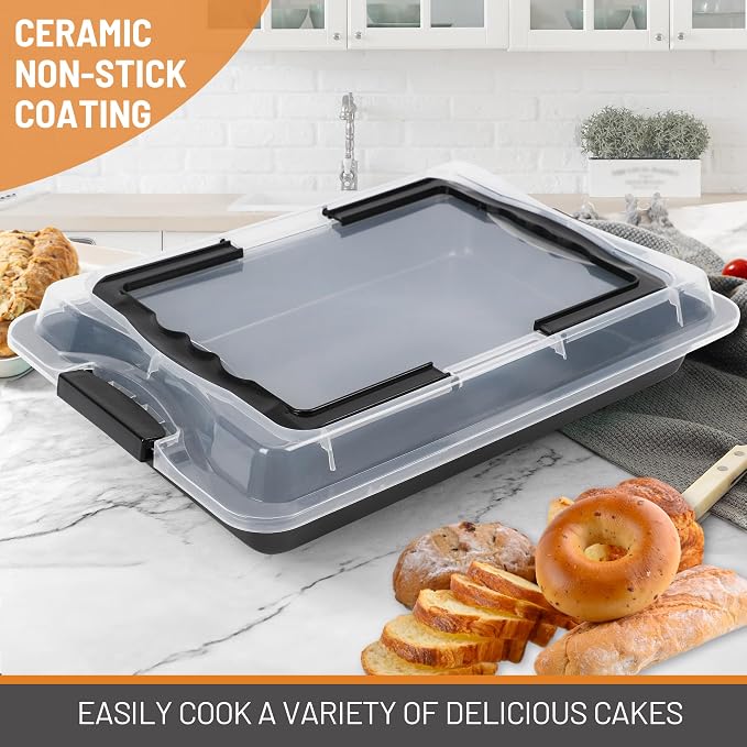 Sheet Cake Pan with Lid, Non-Stick Ceramic Coating Baking Pan, Oven Safe 450°F - Image 9