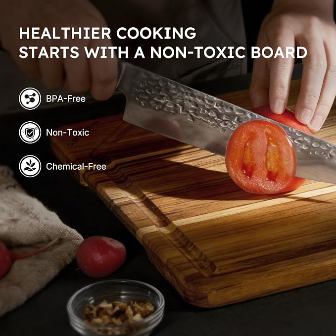 2 Pack Teak Cutting Board for Kitchen Non Toxic Wooden Chopping Board - Image 8