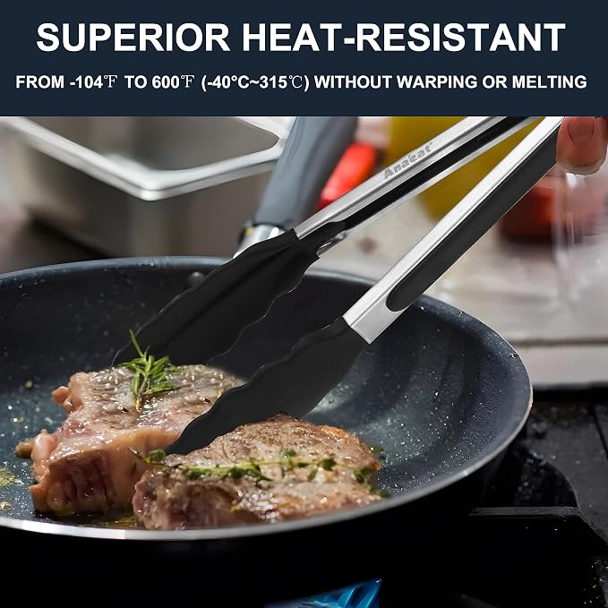 Anaeat 3 Pack 7" Mini Non-Stick Silicone Locking Tongs - Image 4
